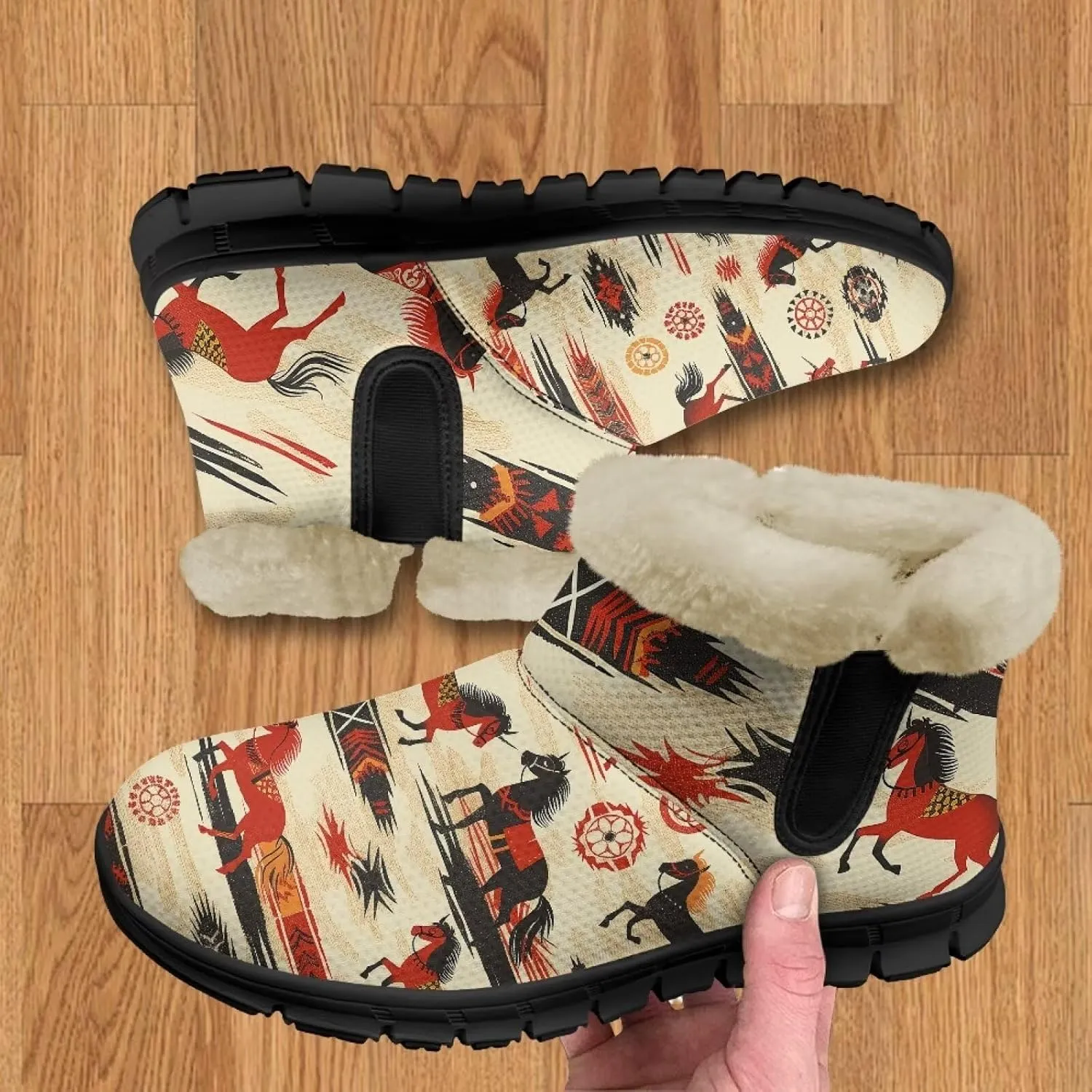 Women's Animal Print Snow Boots Winter Warm Ankle Booties Casual Anti Slip House Shoes with Fuzzy Lining