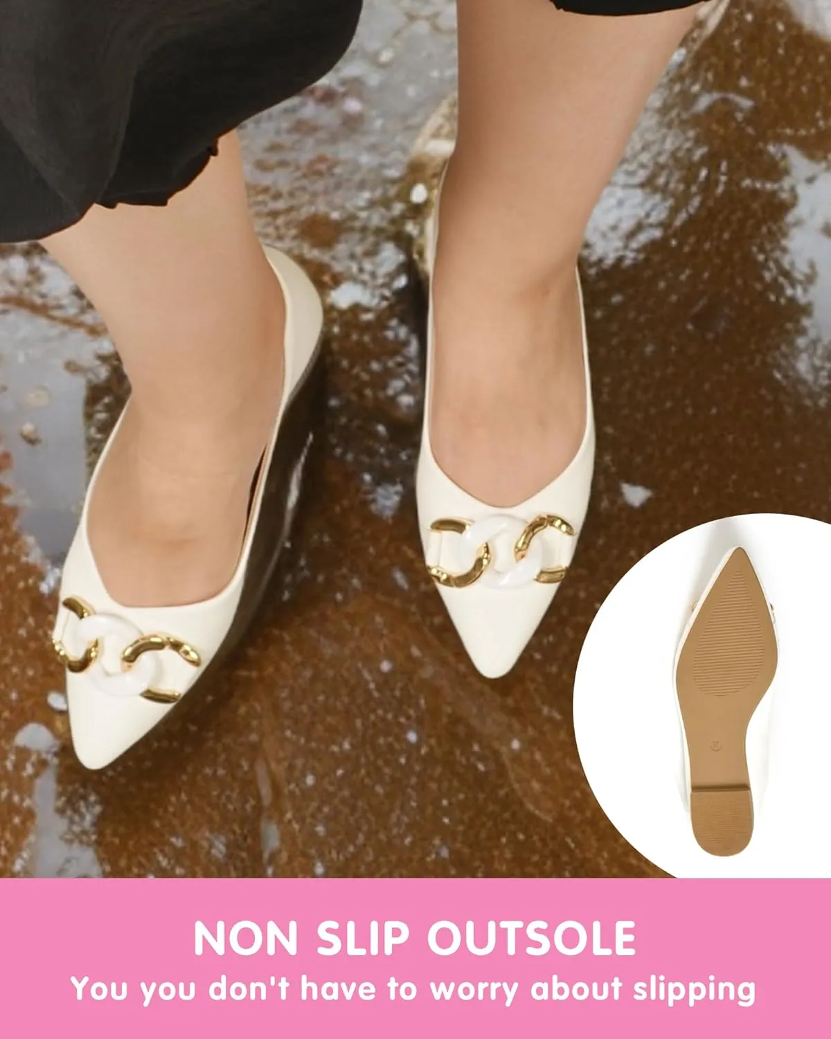 Women's Ballet Flat Shoes Pointed Toe Slip On Shoes Ballerina Walking Flats Casual Dress Shoes for Woman Dressy Comfortable Water Resistant