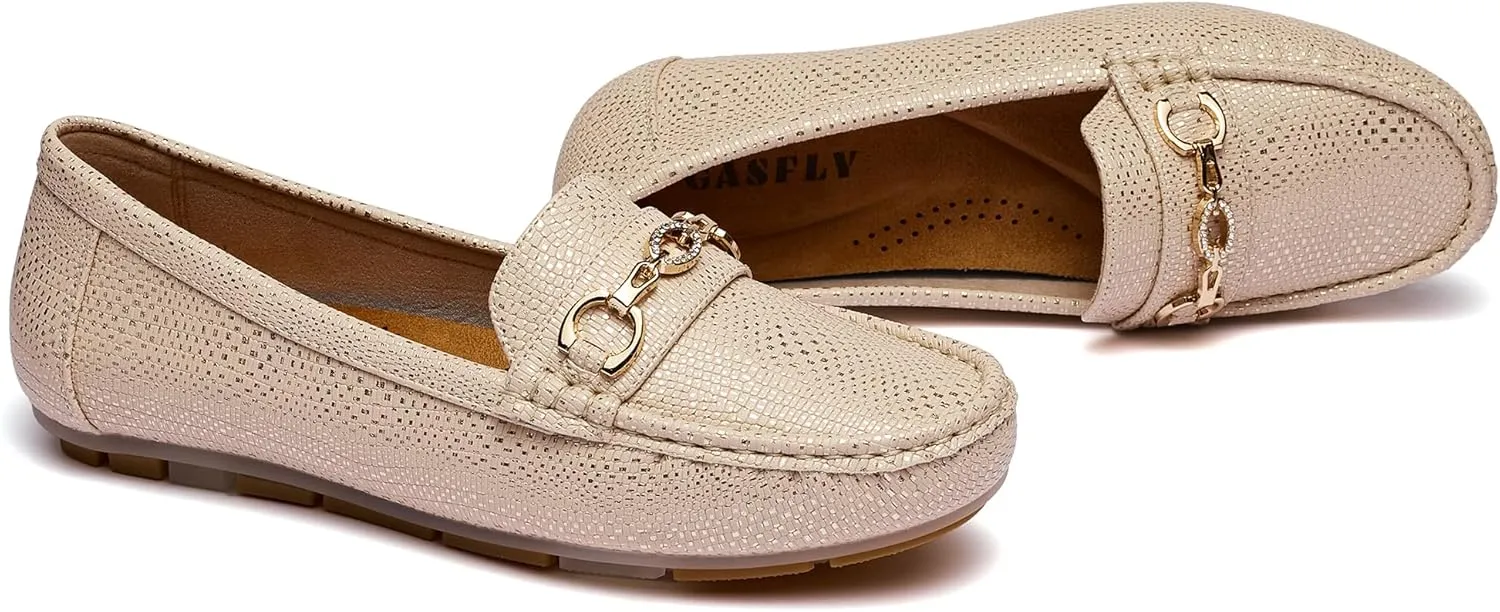 Women's Business Loafers Work Casual Flats Shoes Lightweight Penny PU Leather Slip On Walking Shoes