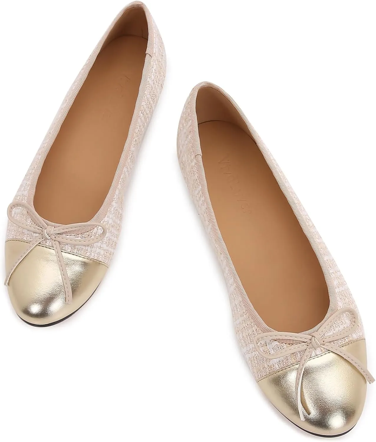 Women's Cap Toe Ballet Flats Two Tone Bow Flats Round Toe Shoes for Women Slip on Casual, Work, Dress Flats Pumps for Women