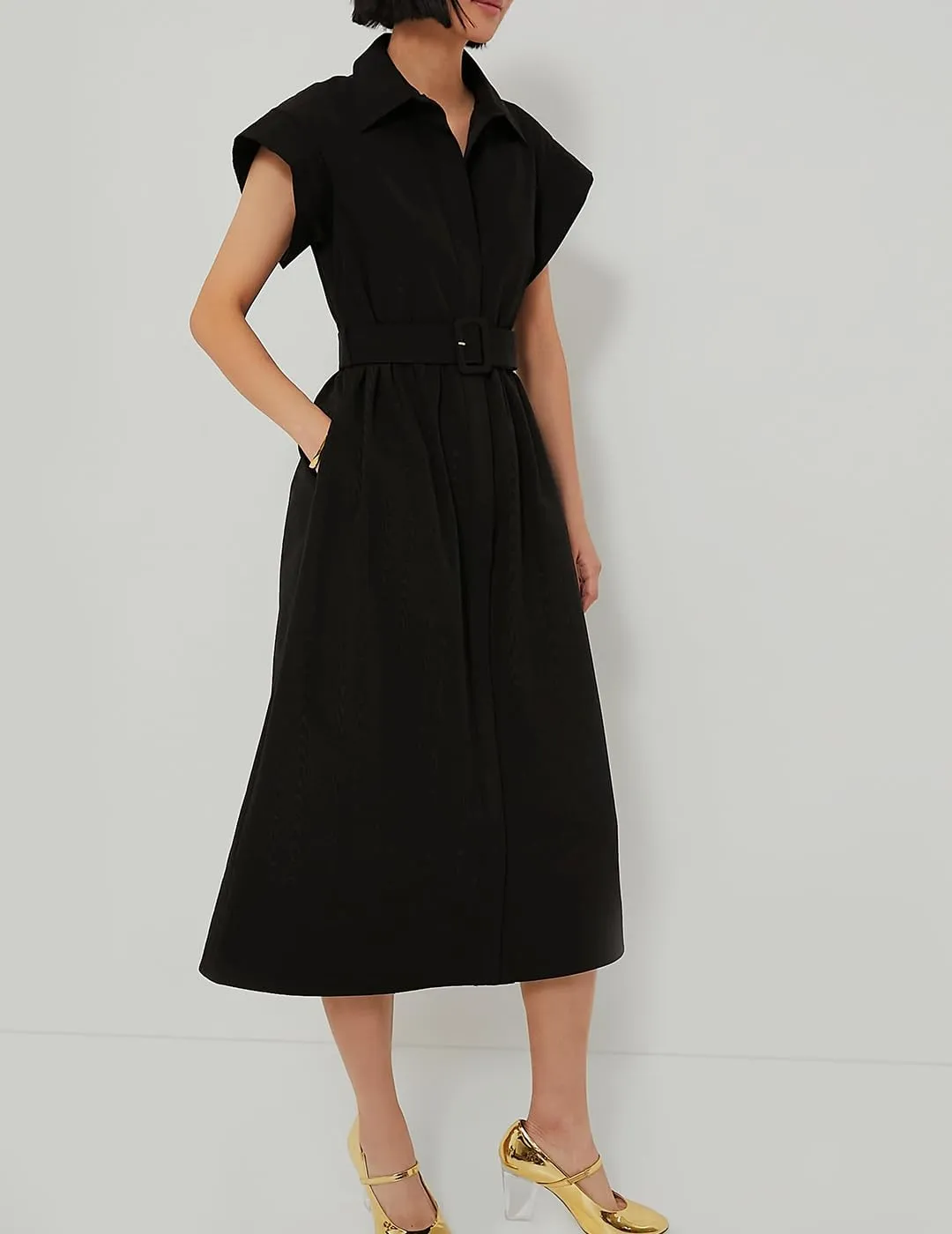 Women's Casual Button Shirt Dresses Short Sleeve Business Long Dresses Elegant Trench Coat with Pockets