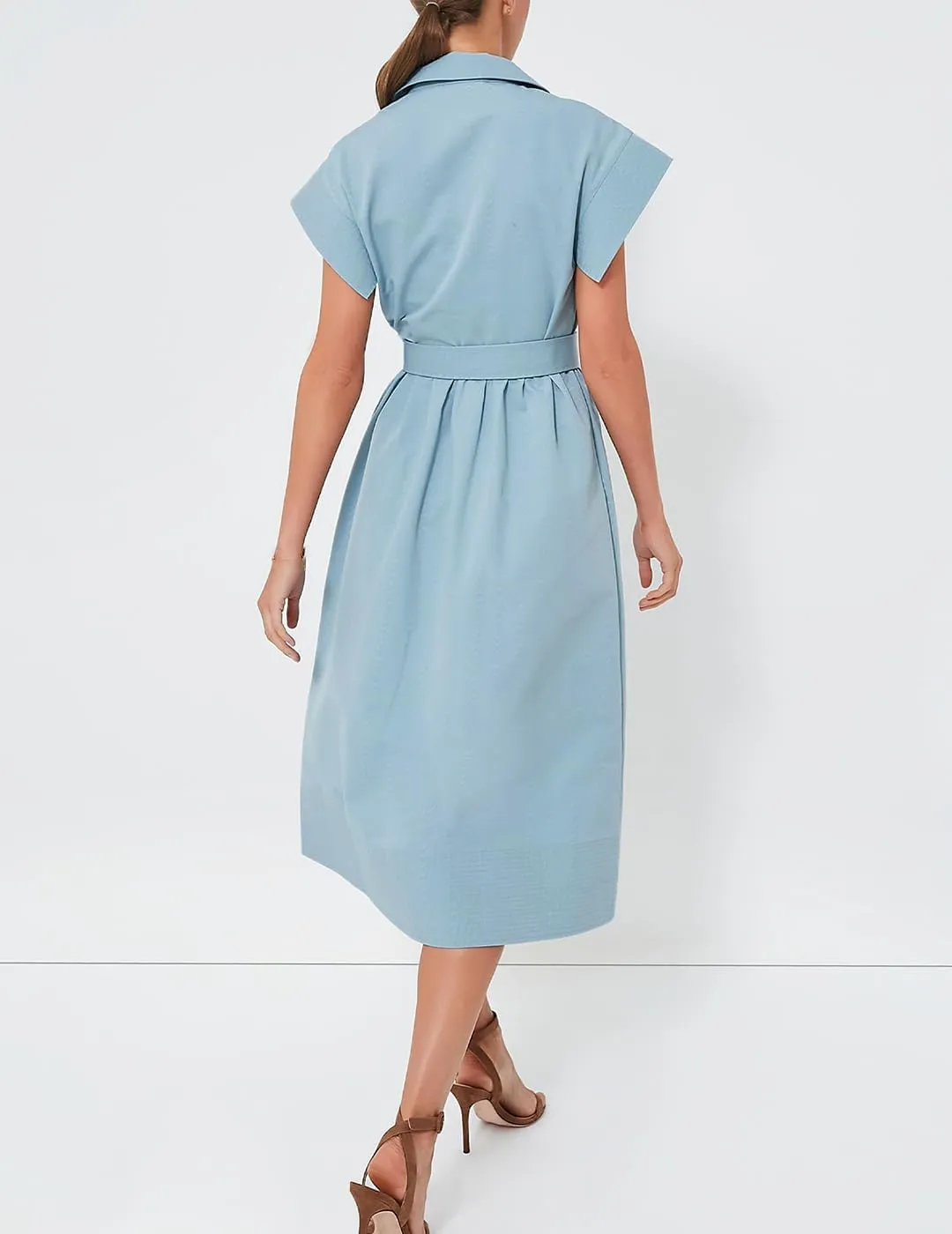 Women's Casual Button Shirt Dresses Short Sleeve Business Long Dresses Elegant Trench Coat with Pockets