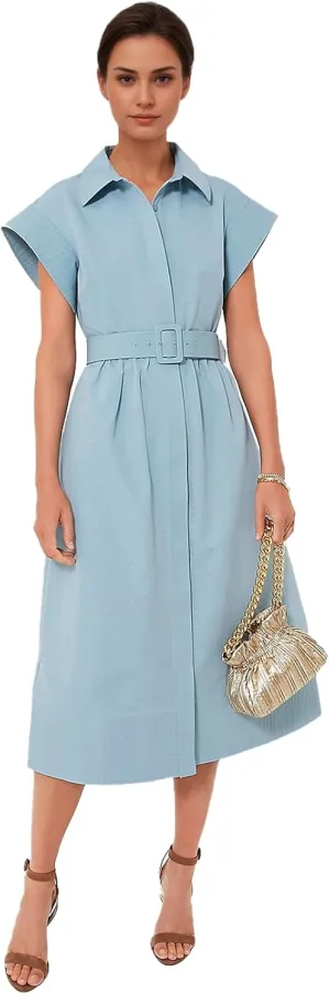 Women's Casual Button Shirt Dresses Short Sleeve Business Long Dresses Elegant Trench Coat with Pockets