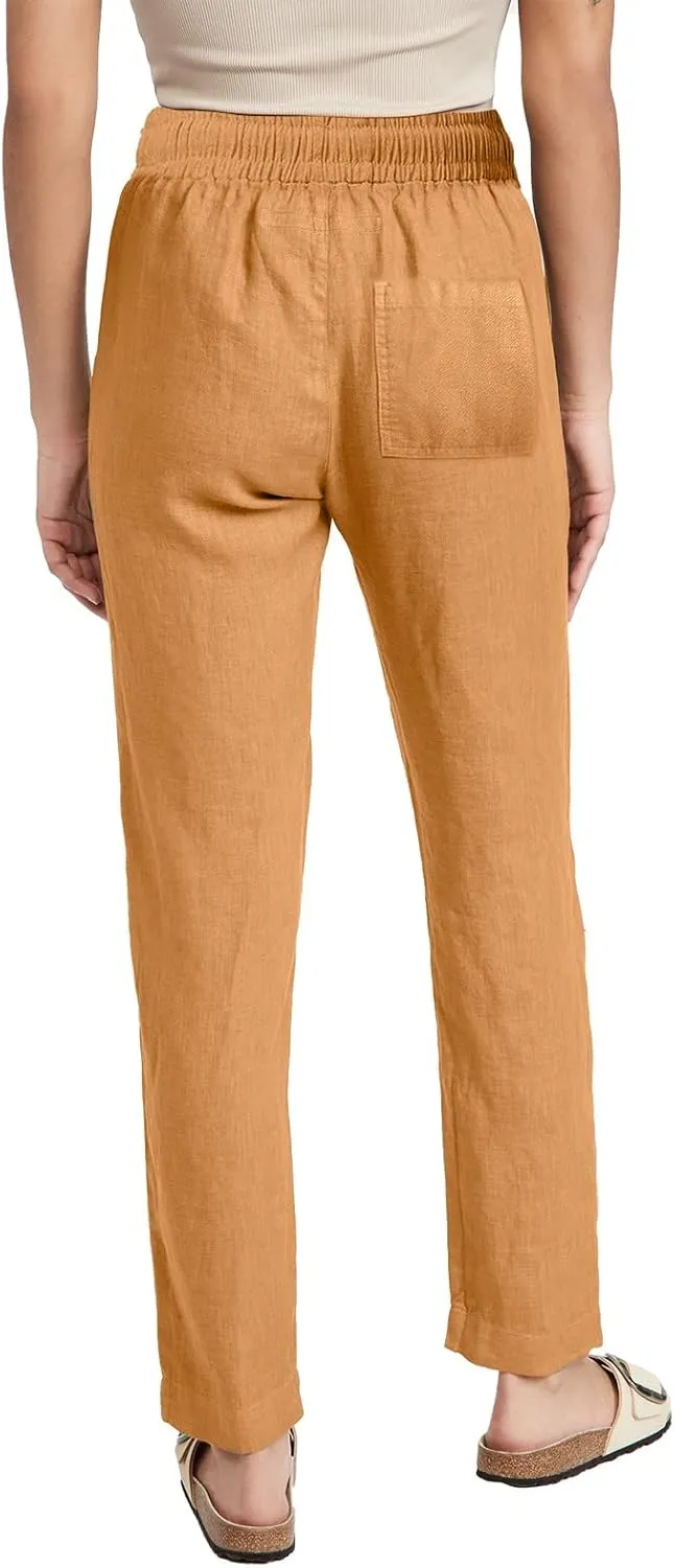 Womens Casual Cotton Linen Pants Lightweight Summer Relax Fit Elastic Waist Plus Size Solid Lounge Long Trousers