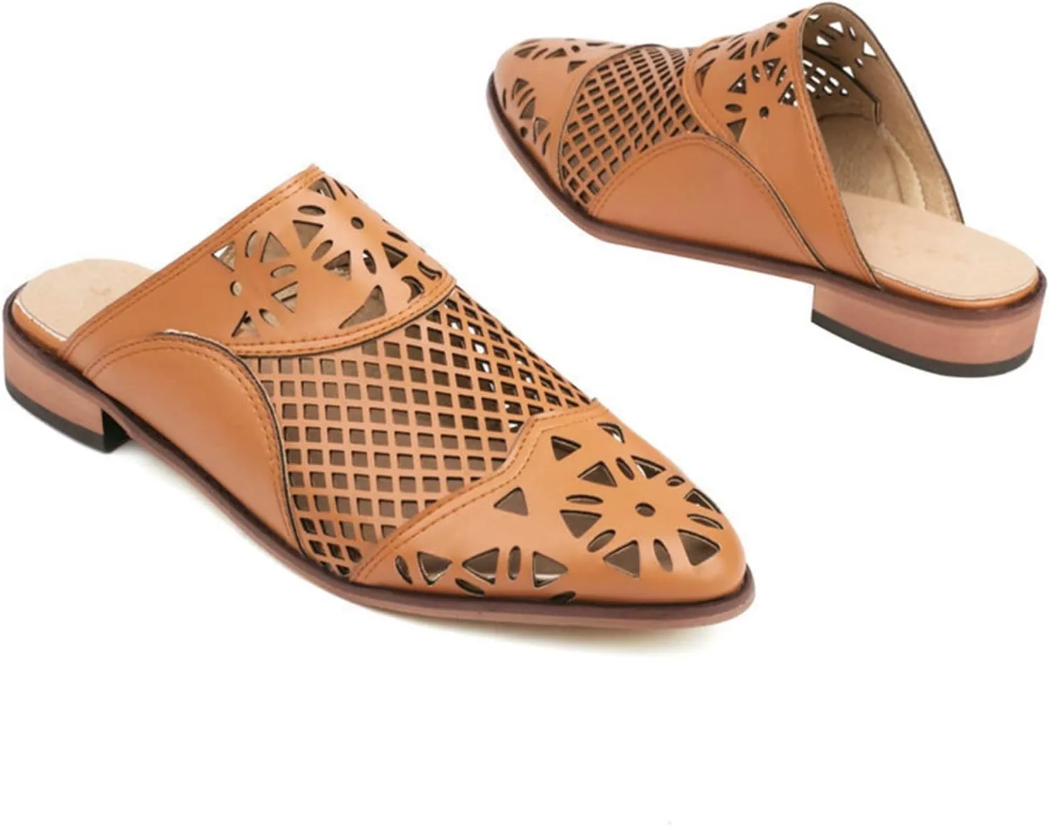Women's Casual Mules Backless Flat Loafers Cutout Slip on Closed Pointed Toe Slippers Sandals Shoes