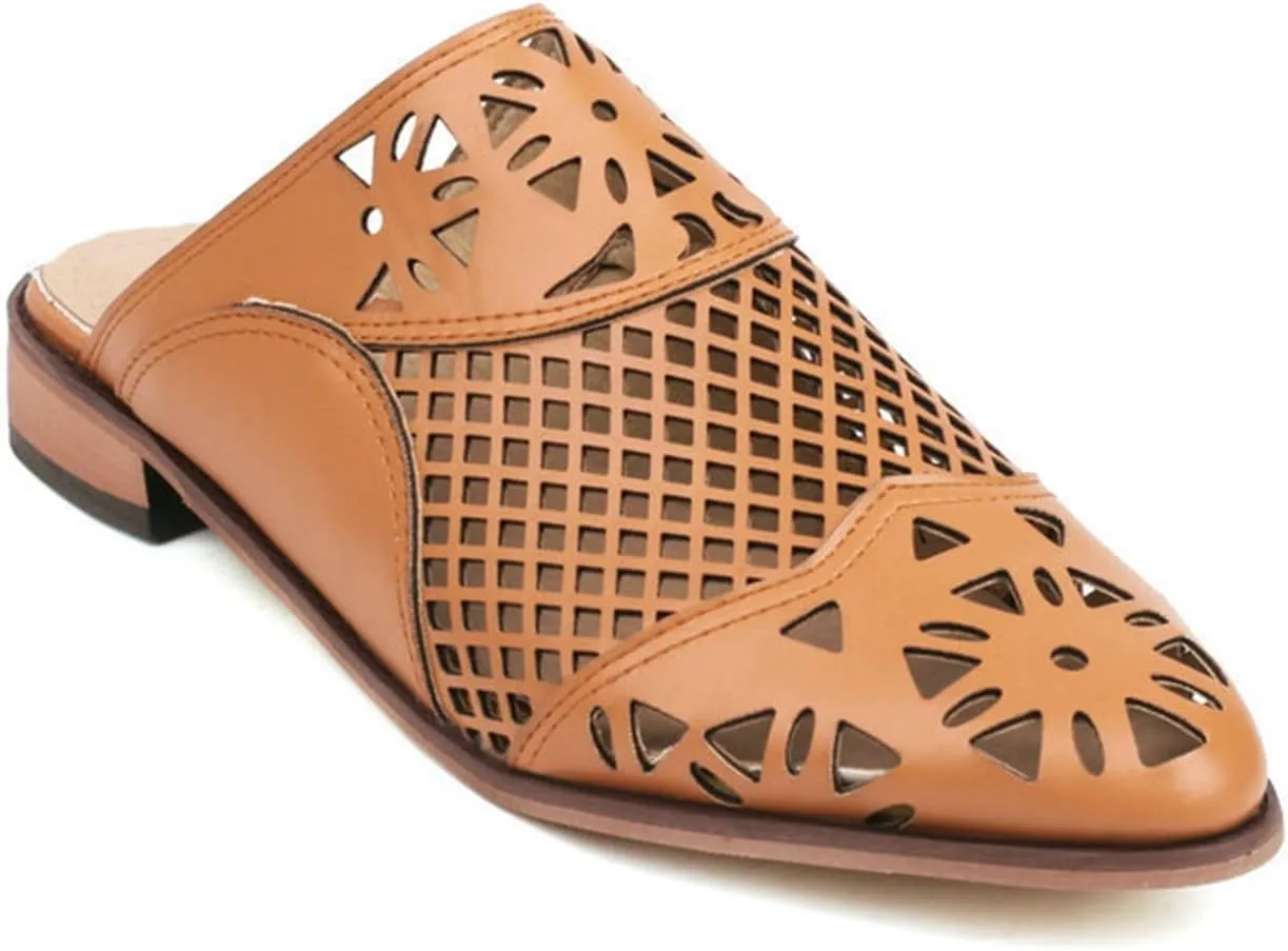Women's Casual Mules Backless Flat Loafers Cutout Slip on Closed Pointed Toe Slippers Sandals Shoes