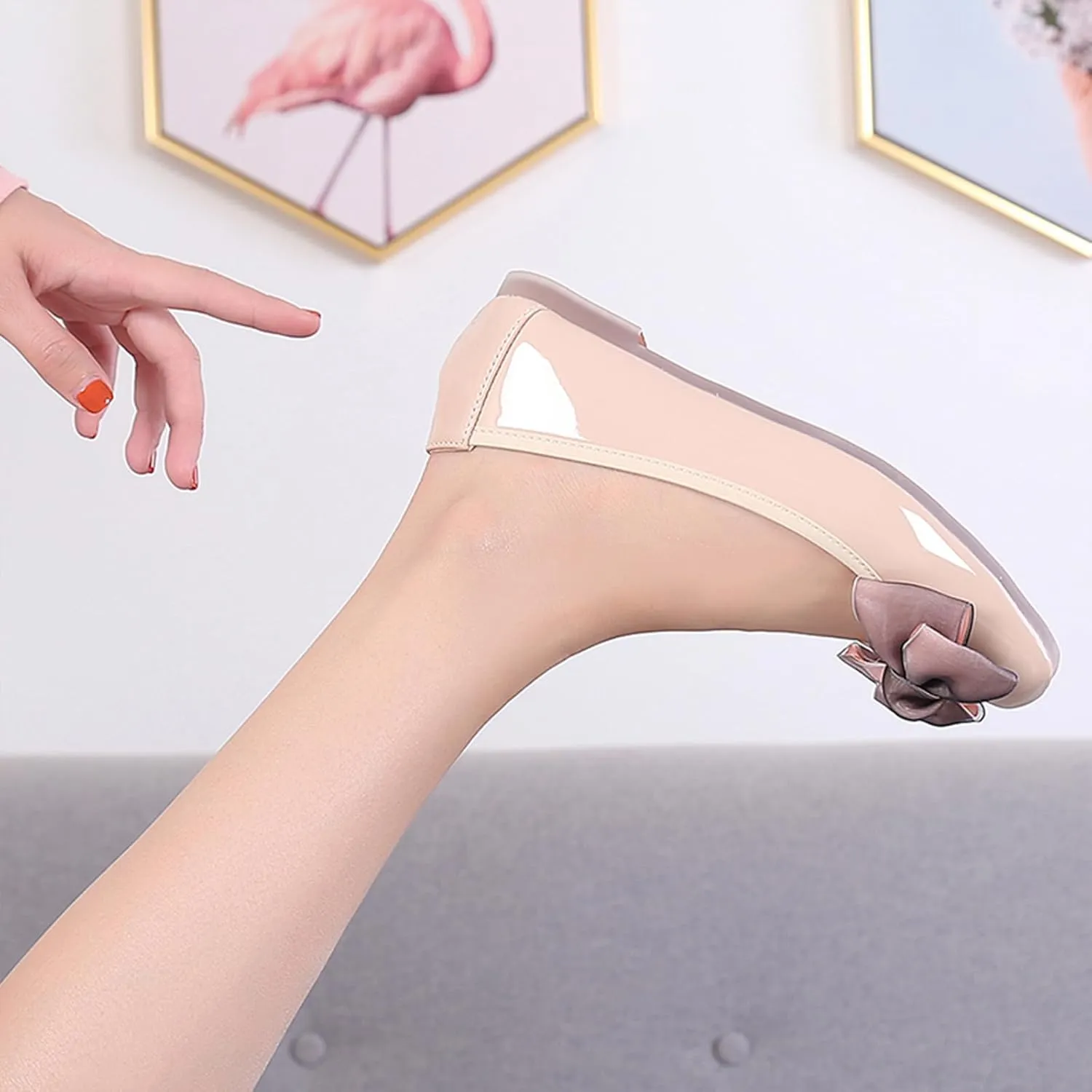 Women's Chic Patent Leather Ballet Flats Elegant Bow Square Toe Slip-On Shoes for Office Party Formal Events
