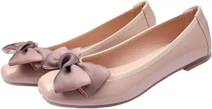 Women's Chic Patent Leather Ballet Flats Elegant Bow Square Toe Slip-On Shoes for Office Party Formal Events