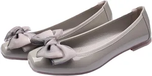 Women's Chic Patent Leather Ballet Flats Elegant Bow Square Toe Slip-On Shoes for Office Party Formal Events