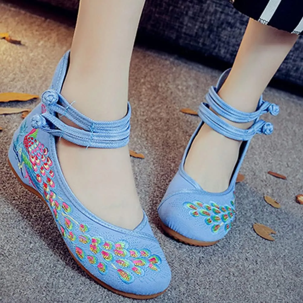 Womens Chinese Traditional Embroidery Flats Cheongsam Walking Mary Jane Shoes Handmade Flower Embroidered Shoes