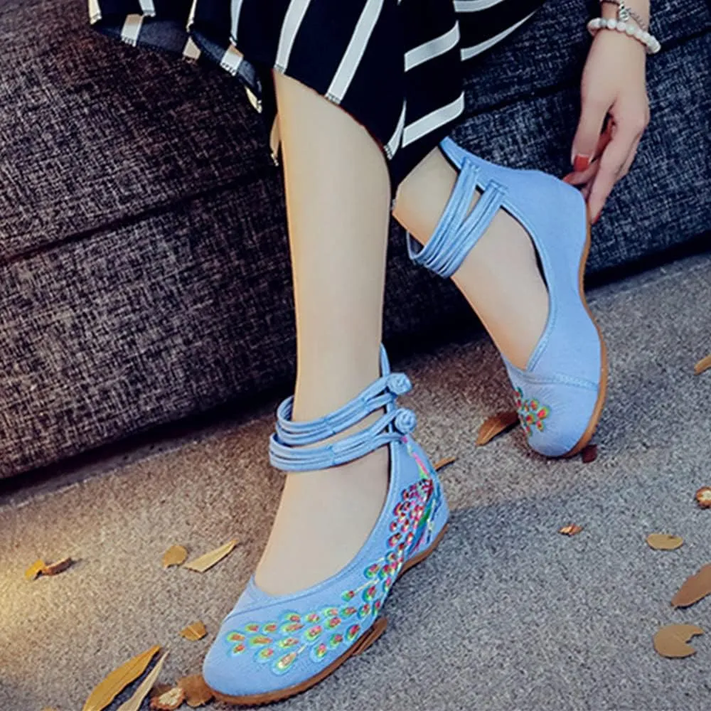 Womens Chinese Traditional Embroidery Flats Cheongsam Walking Mary Jane Shoes Handmade Flower Embroidered Shoes