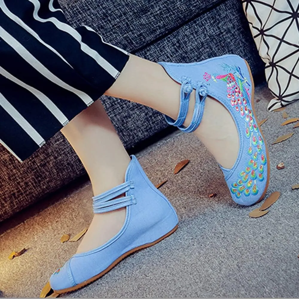 Womens Chinese Traditional Embroidery Flats Cheongsam Walking Mary Jane Shoes Handmade Flower Embroidered Shoes