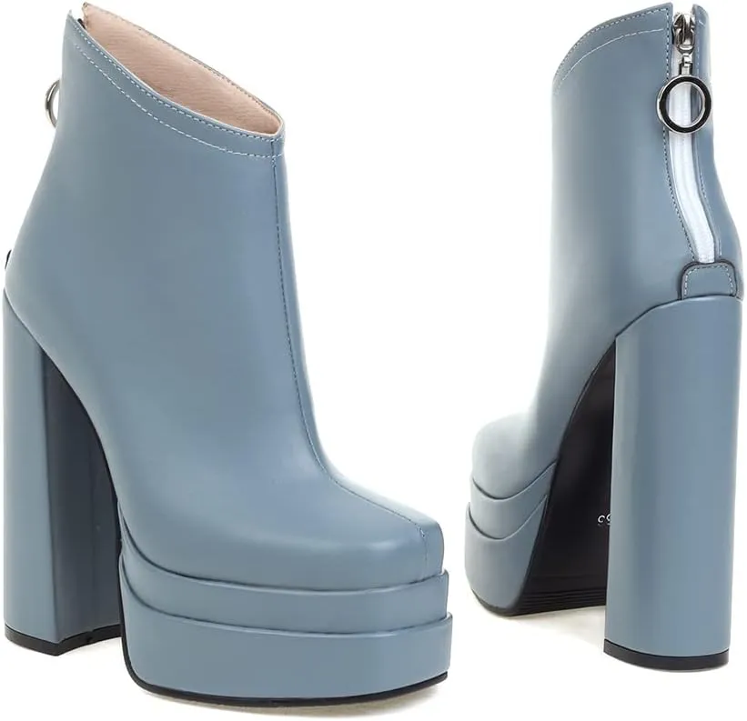 Women's Chunky Platform Boots - Black, All-Season, Ankle-High, Pull-On, Faux Leather, Casual, SMBT22001