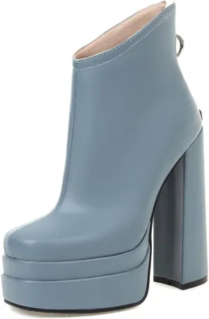 Women's Chunky Platform Boots - Black, All-Season, Ankle-High, Pull-On, Faux Leather, Casual, SMBT22001