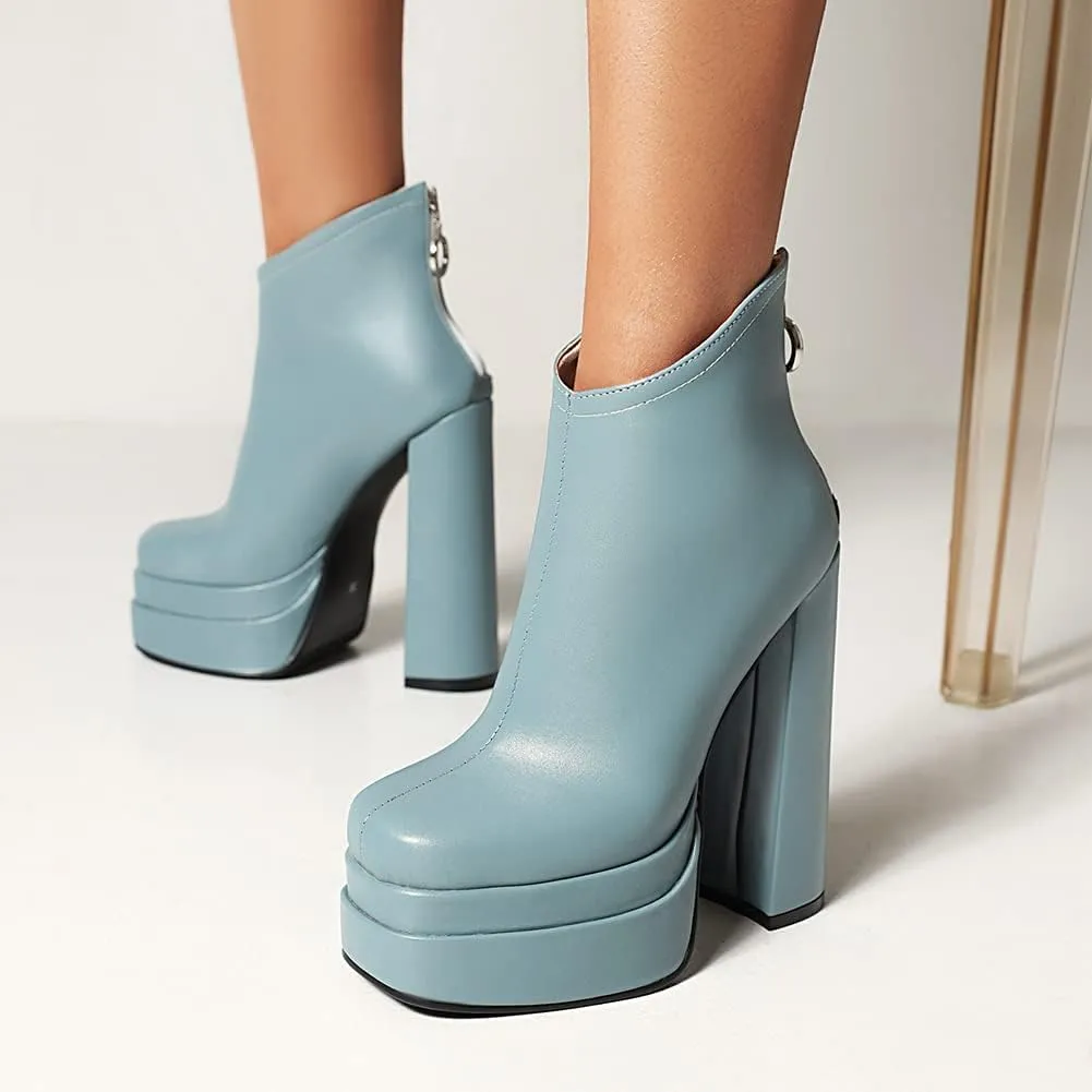 Women's Chunky Platform Boots - Black, All-Season, Ankle-High, Pull-On, Faux Leather, Casual, SMBT22001