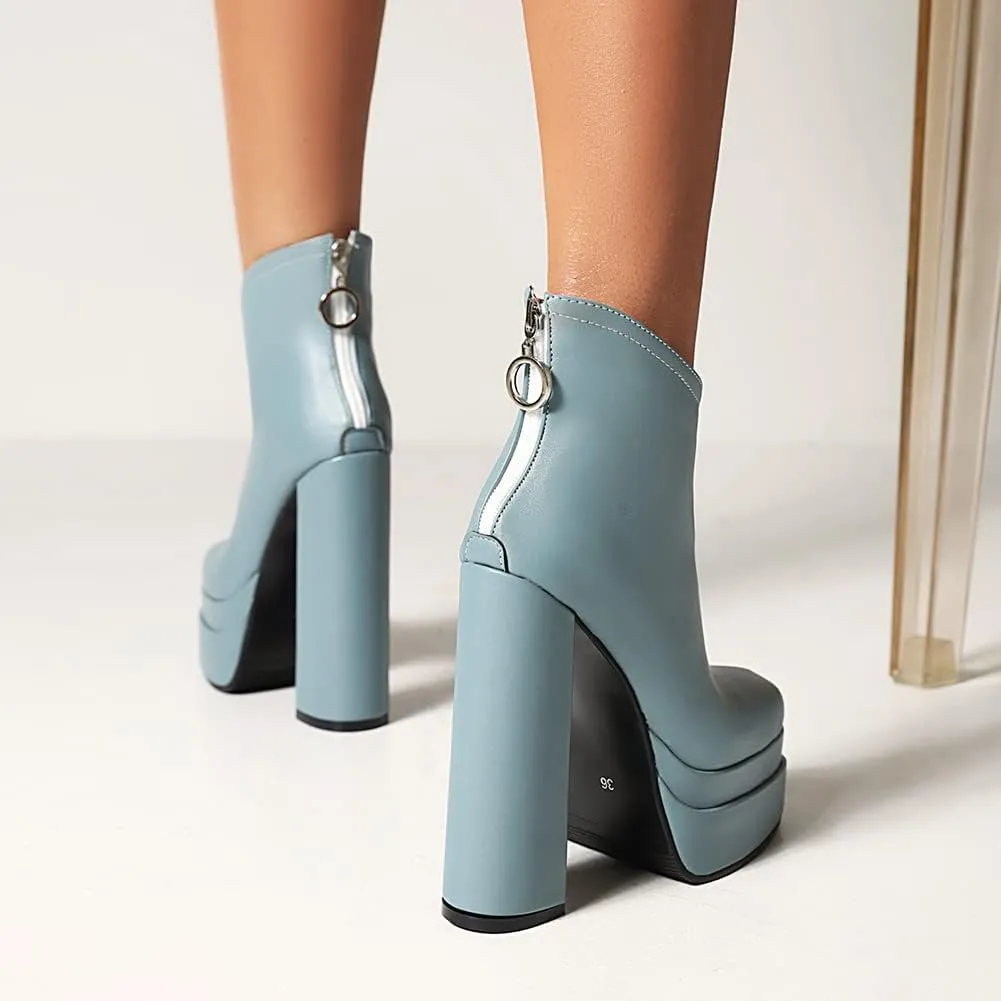 Women's Chunky Platform Boots - Black, All-Season, Ankle-High, Pull-On, Faux Leather, Casual, SMBT22001
