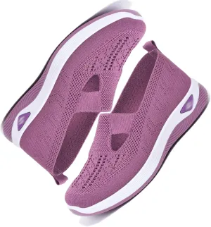 Women's Comfortable Breathable Knitted Sneakers, Woven Cut-Out Orthopedic Soft Arch Support Walking Shoes Low Top Sneakers for Woman