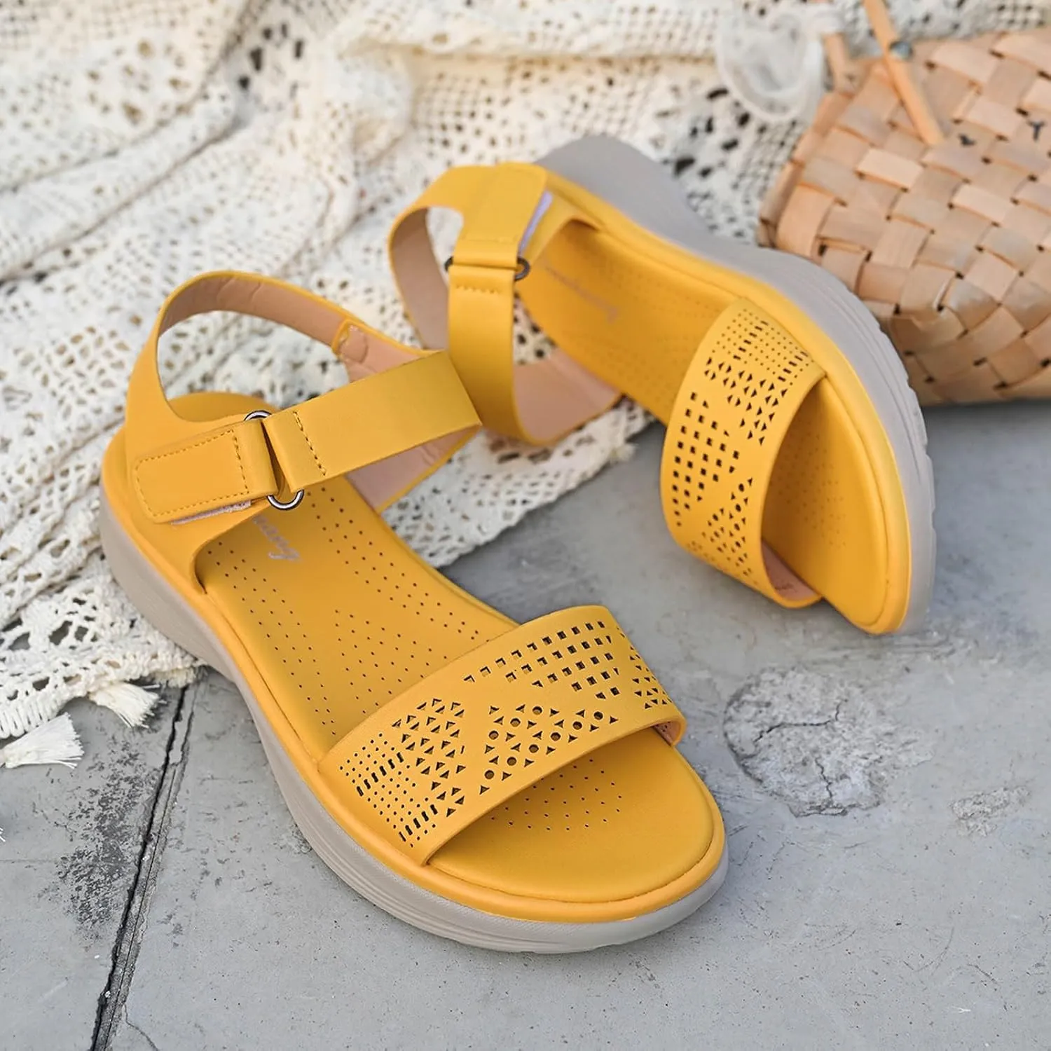 Women's Comfortable Walking Sandals Air Cushion Sport Slingback Elastic Band Platform Shoes Women Toe Ring Sandals