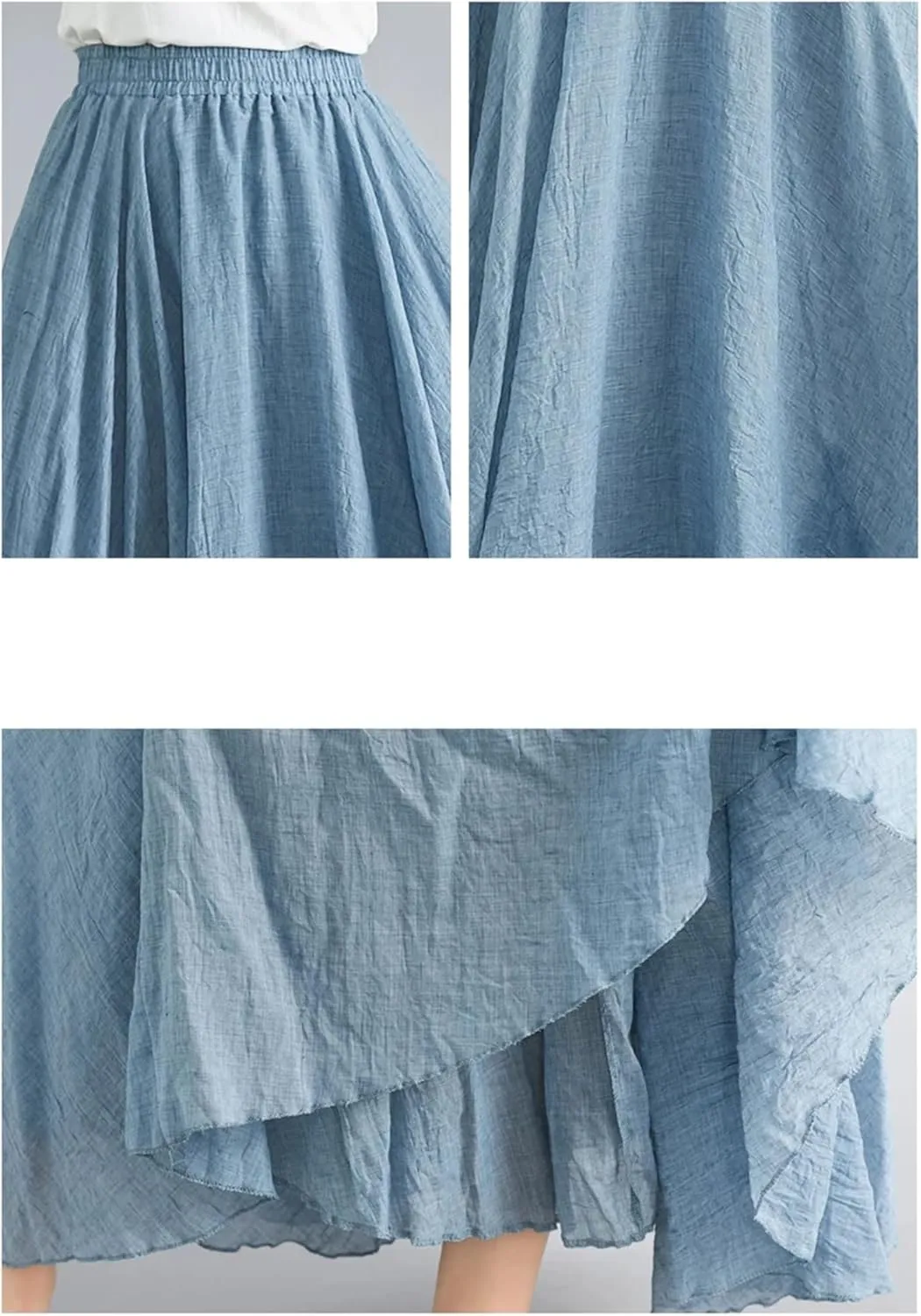 Women's Cotton Linen Maxi Skirt - Lightweight High Waist Stretchy Waistband, Flowy A-Line Casual Skirt Teacher Outfits