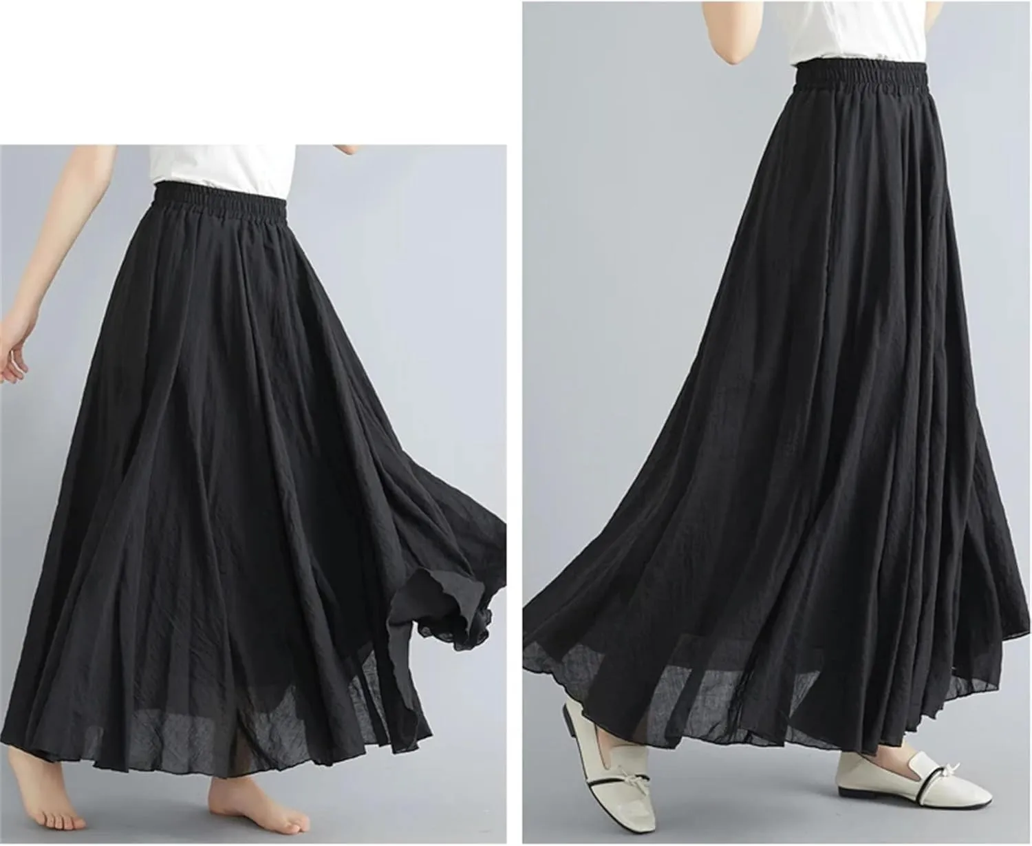 Women's Cotton Linen Maxi Skirt - Lightweight High Waist Stretchy Waistband, Flowy A-Line Casual Skirt Teacher Outfits