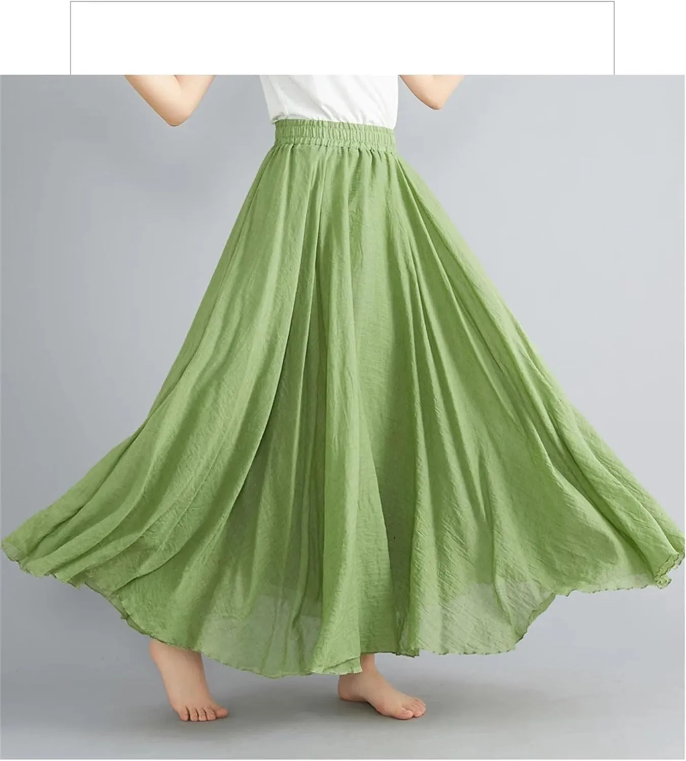 Women's Cotton Linen Maxi Skirt - Lightweight High Waist Stretchy Waistband, Flowy A-Line Casual Skirt Teacher Outfits