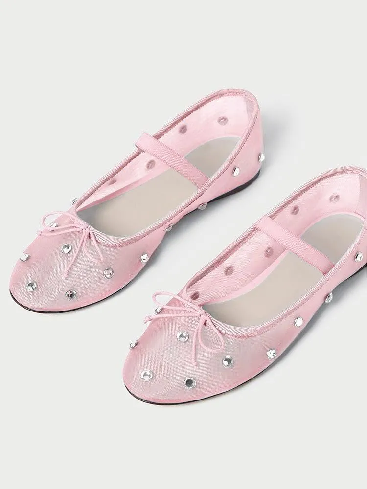 Women's Crystal Mesh Ballet Flats Shoes Round Toe Slip On Ballerina Flats for Women Rhinestone Flats Shoes Dressy Comfortable Casual Styles Mary Jane
