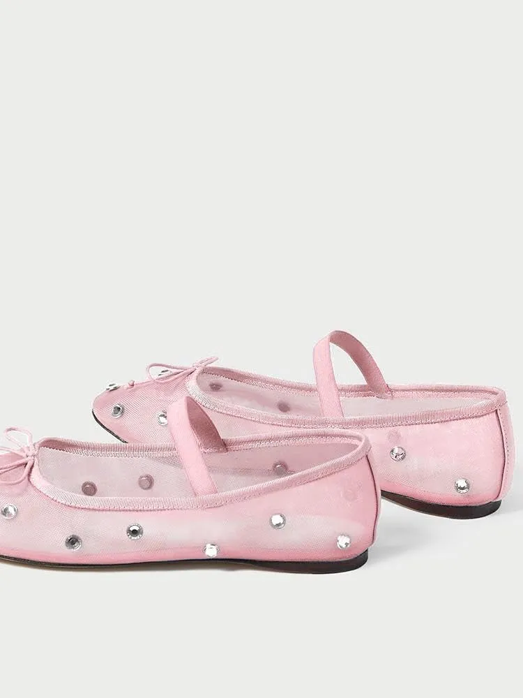 Women's Crystal Mesh Ballet Flats Shoes Round Toe Slip On Ballerina Flats for Women Rhinestone Flats Shoes Dressy Comfortable Casual Styles Mary Jane