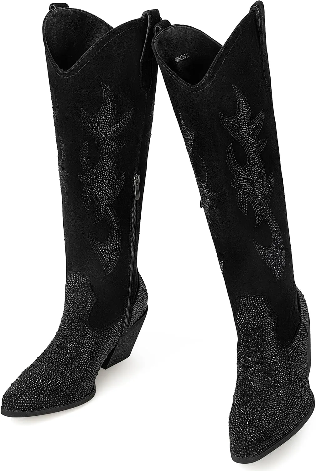 Women's Embroidered Wide Calf Western Cowgirl High Knee Boots Pull On Pointed Toe Cowboy Tall Boots for Ladies