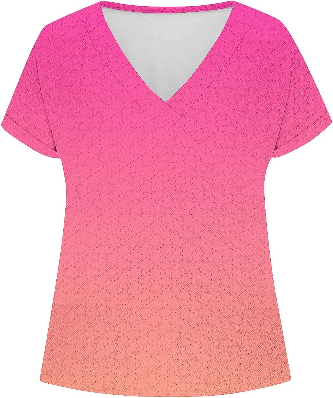 Women's Eyelet Dressy Shirts Elegant Gradient Casual V-Neck Blouse 2025 Summer Fashion Outfit Short Sleeve Tops
