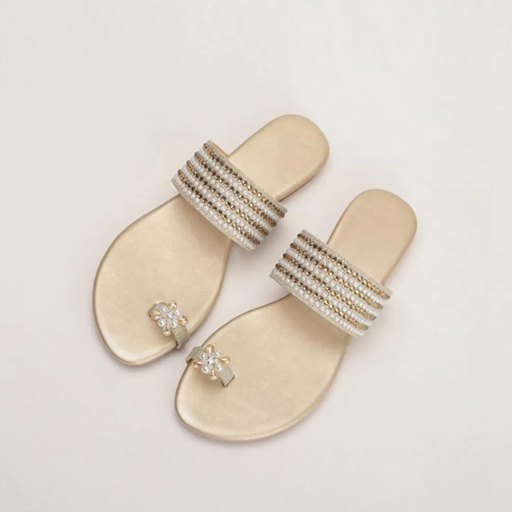 Women‘s Flats Sandals Gladiator Sandal’s Toe Ring Rhinestone Slide Sandal For Summer Dressy