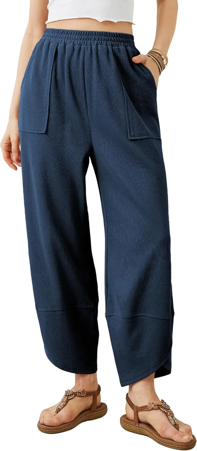 Womens Harem Pants Summer Casual 2025 Elastic Waist Palazzo Baggy Pants Wide Leg Sweatpants with Pockets
