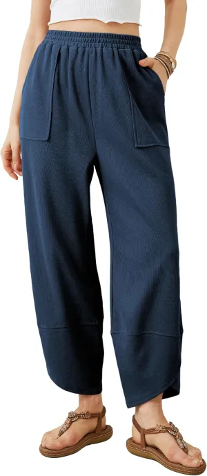 Womens Harem Pants Summer Casual 2025 Elastic Waist Palazzo Baggy Pants Wide Leg Sweatpants with Pockets