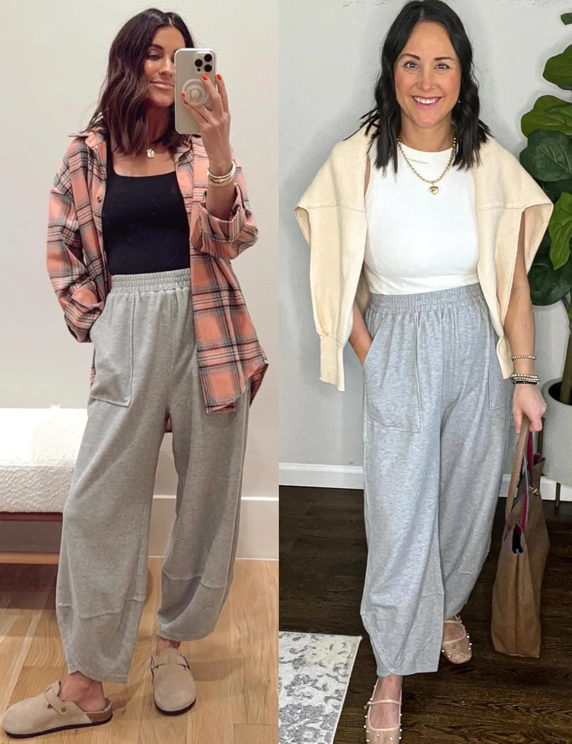 Womens Harem Pants Summer Casual Cotton Elastic Waist Palazzo Baggy Pants Wide Leg Sweatpants with Pockets