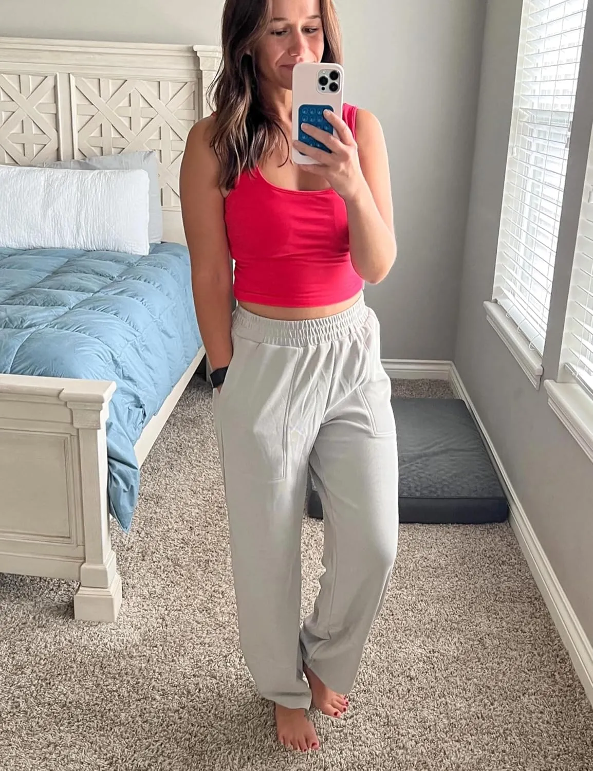 Womens Harem Pants Summer Casual Cotton Elastic Waist Palazzo Baggy Pants Wide Leg Sweatpants with Pockets