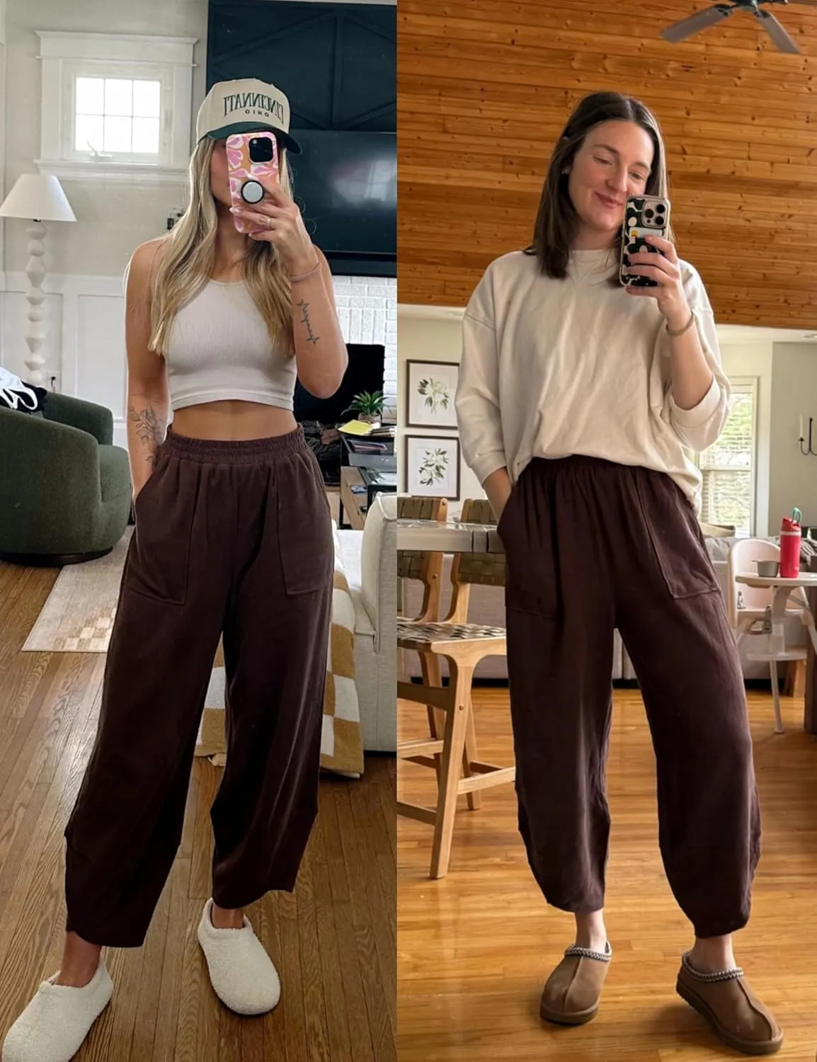Womens Harem Pants Summer Casual Cotton Elastic Waist Palazzo Baggy Pants Wide Leg Sweatpants with Pockets