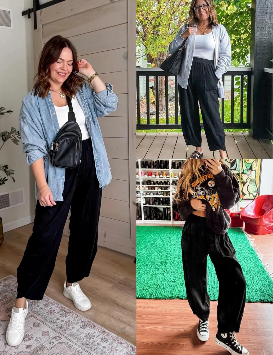 Womens Harem Pants Summer Casual Cotton Elastic Waist Palazzo Baggy Pants Wide Leg Sweatpants with Pockets