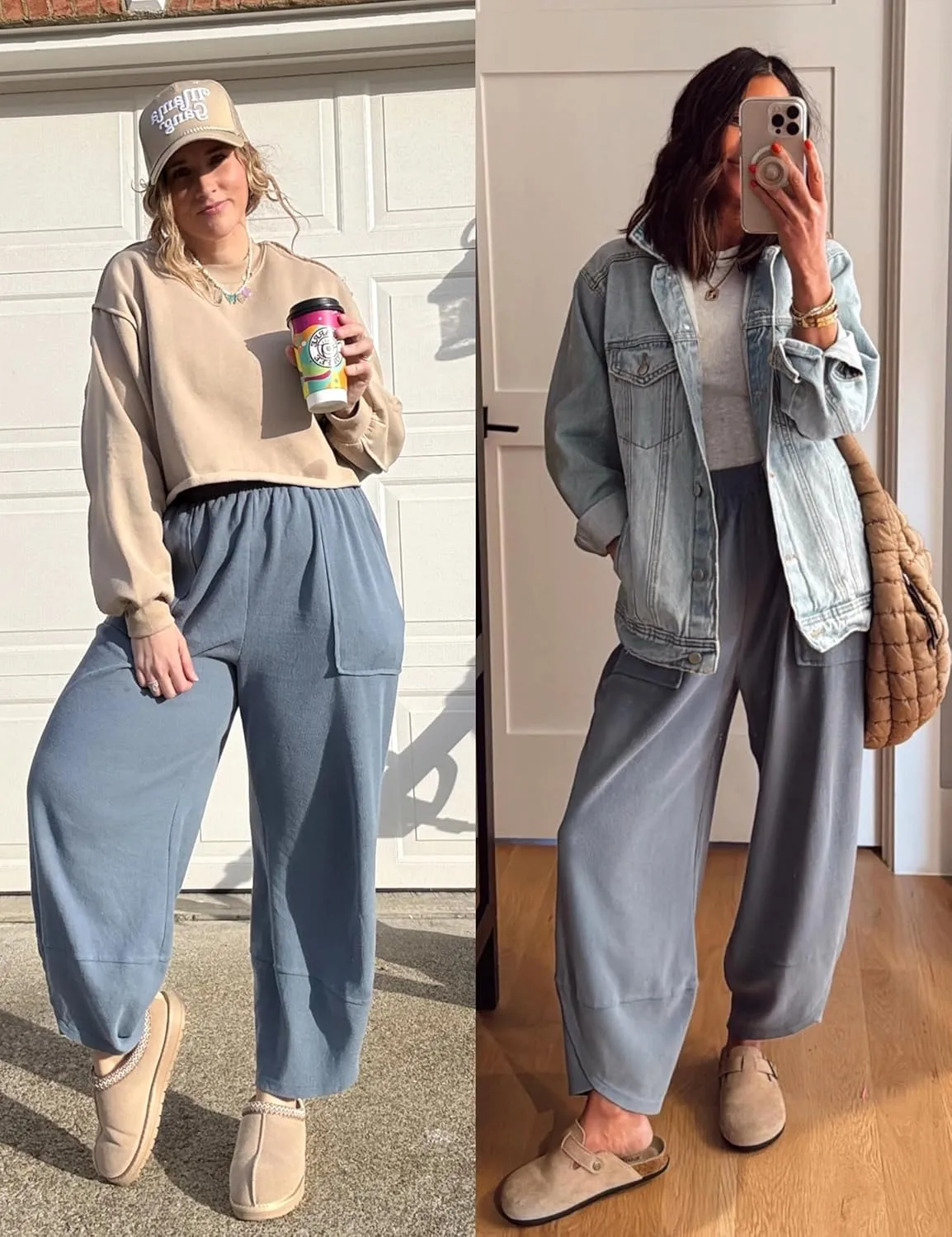 Womens Harem Pants Summer Casual Cotton Elastic Waist Palazzo Baggy Pants Wide Leg Sweatpants with Pockets