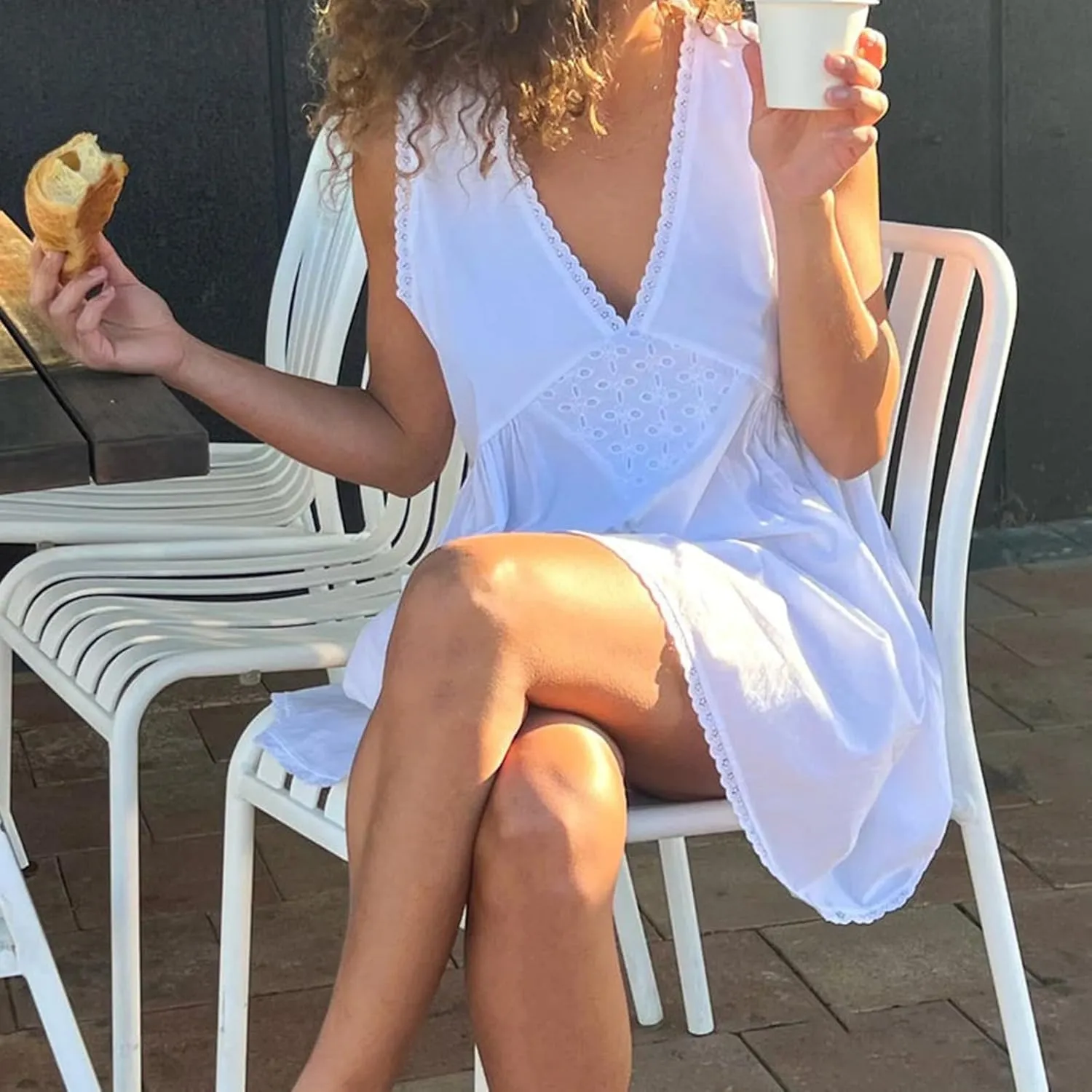 Womens Lace Mini Dress Y2k Aesthetic Summer Flowy Going Out Boho Ruffle Hem Floral Short Dress Beachwear