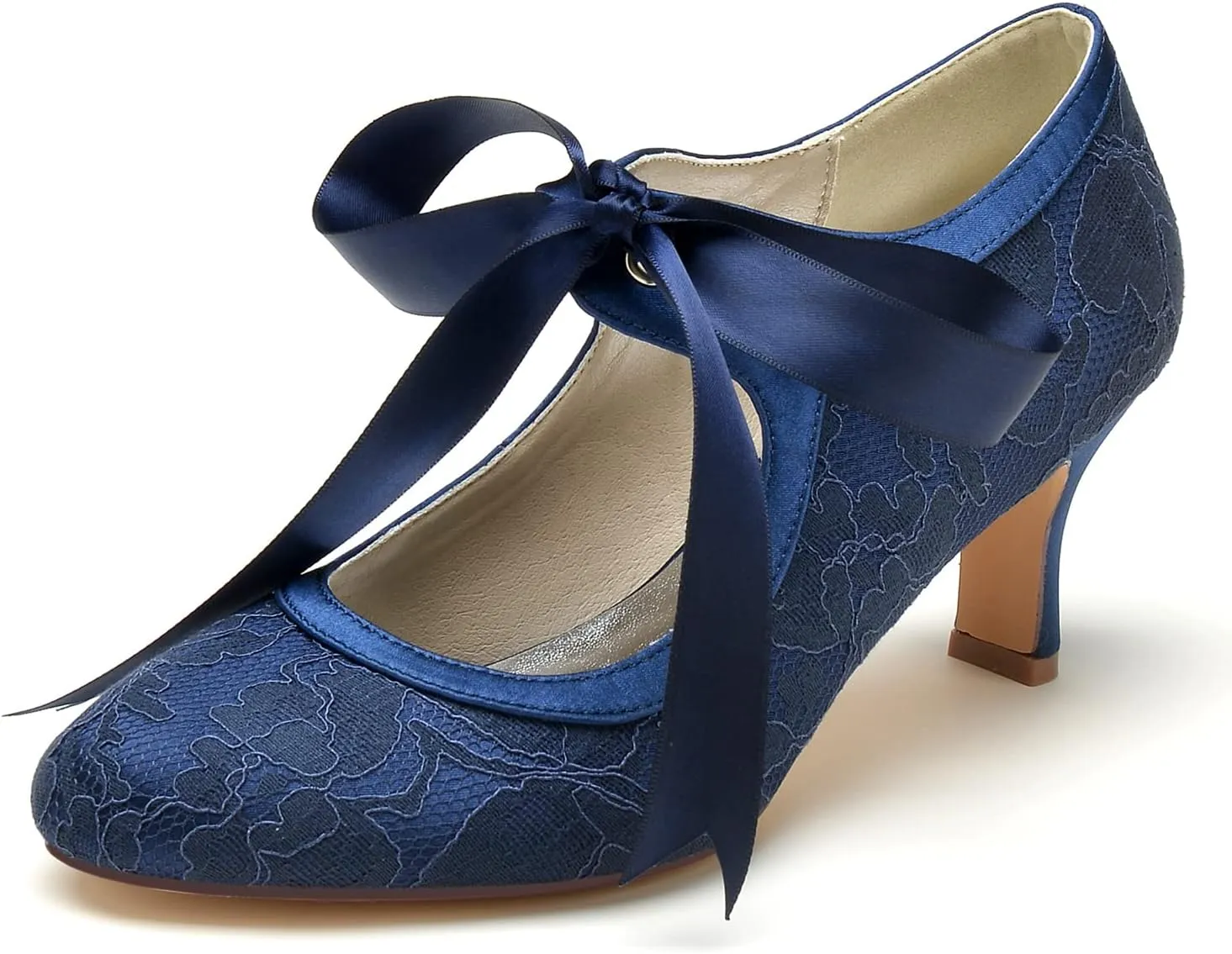 Women's Lace Wedding Shoes for Bride Block Heels Mary Jane Low Heels Bridal Shoes Evening Prom Party Dress Shoes Pumps 36862-555