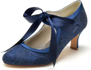 Women's Lace Wedding Shoes for Bride Block Heels Mary Jane Low Heels Bridal Shoes Evening Prom Party Dress Shoes Pumps 36862-555