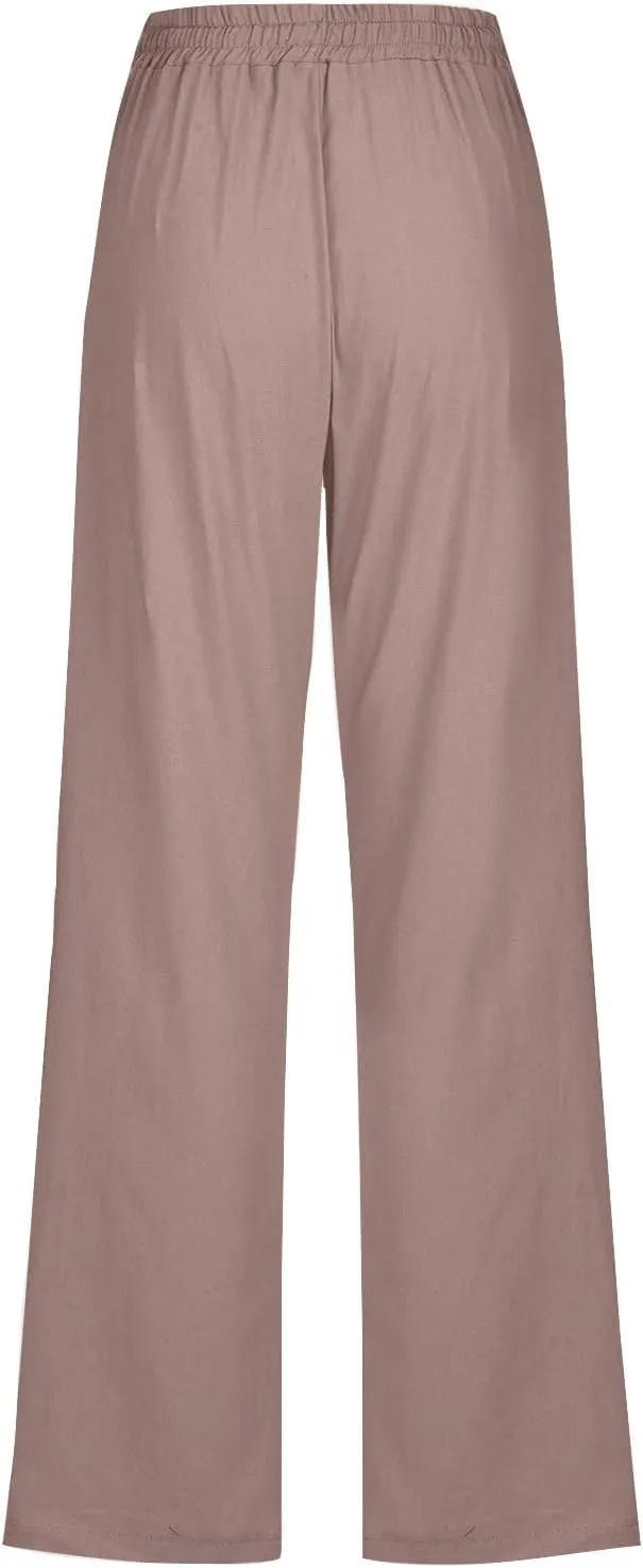 Women's Linen Pants 2025 Causal Summer Loose Drawstring High Waisted Long Pants Trousers with Pockets Plus Size