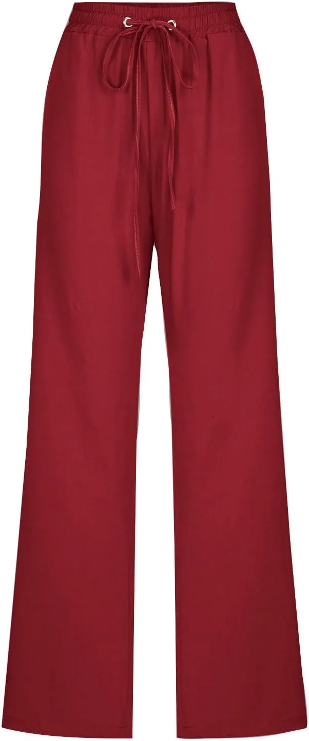 Women's Linen Pants 2025 Causal Summer Loose Drawstring High Waisted Long Pants Trousers with Pockets Plus Size