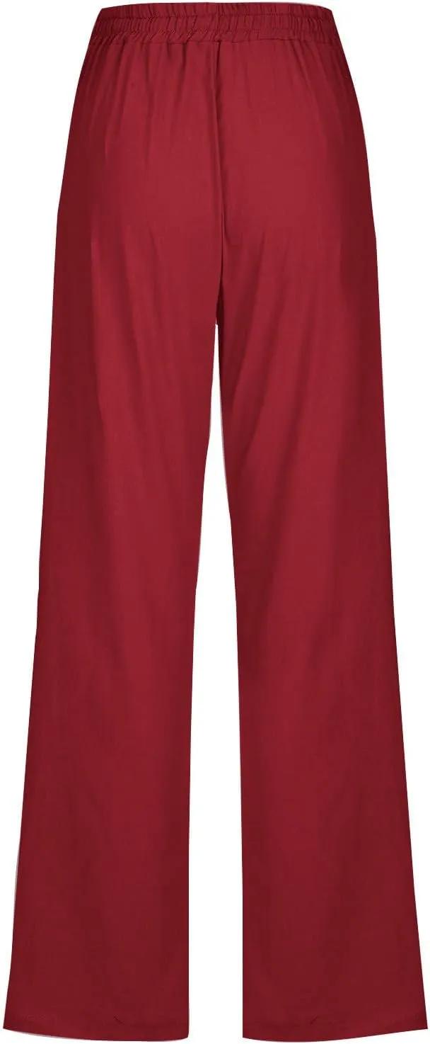 Women's Linen Pants 2025 Causal Summer Loose Drawstring High Waisted Long Pants Trousers with Pockets Plus Size