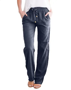 Women's Linen Pants Casual High Waist Pants Lightweight Relaxed Fit Pant Lounge Comfy Sweatpant Summer Long Trouser
