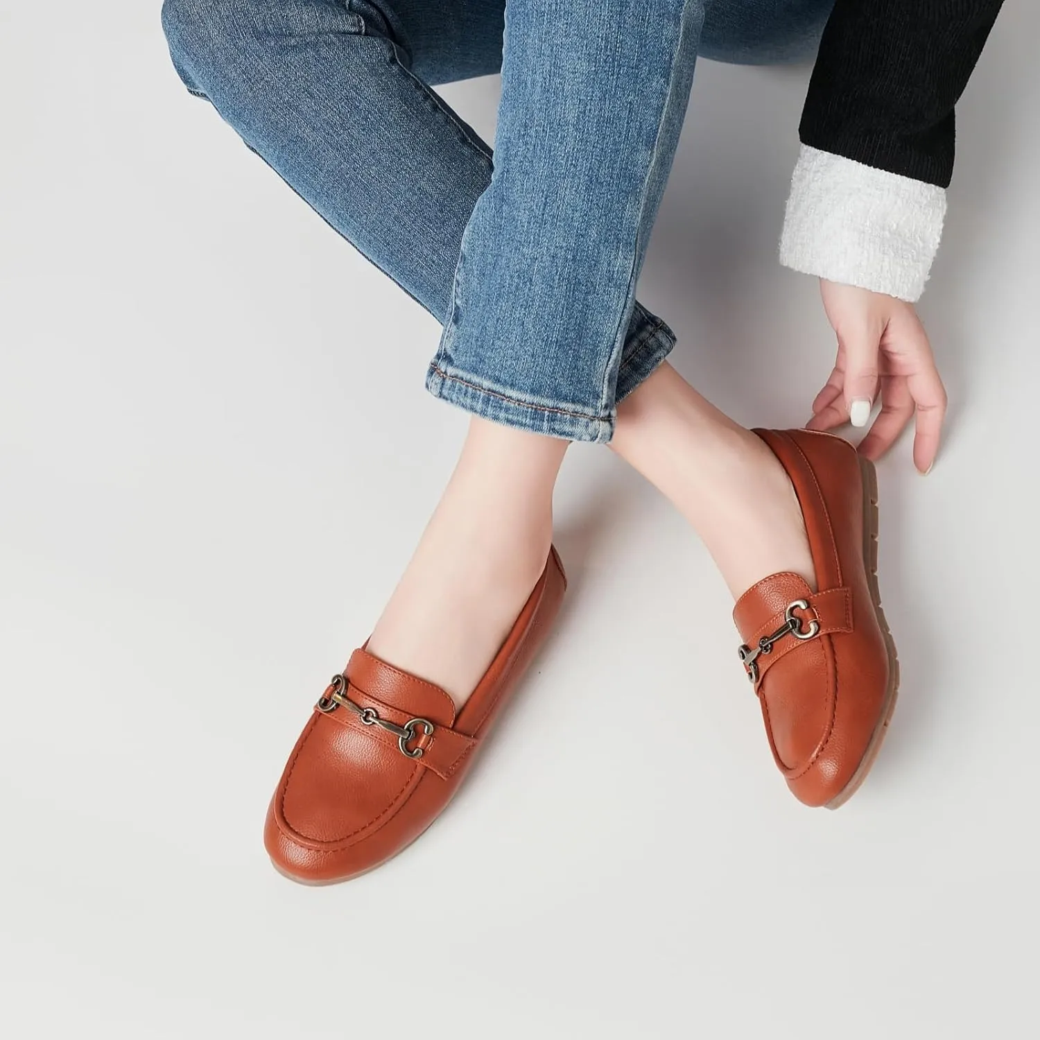 Women's Loafers Comfortable Dressy Slip on Flats Penny Loafers for Women Office Work Walking Shoes with Buckles
