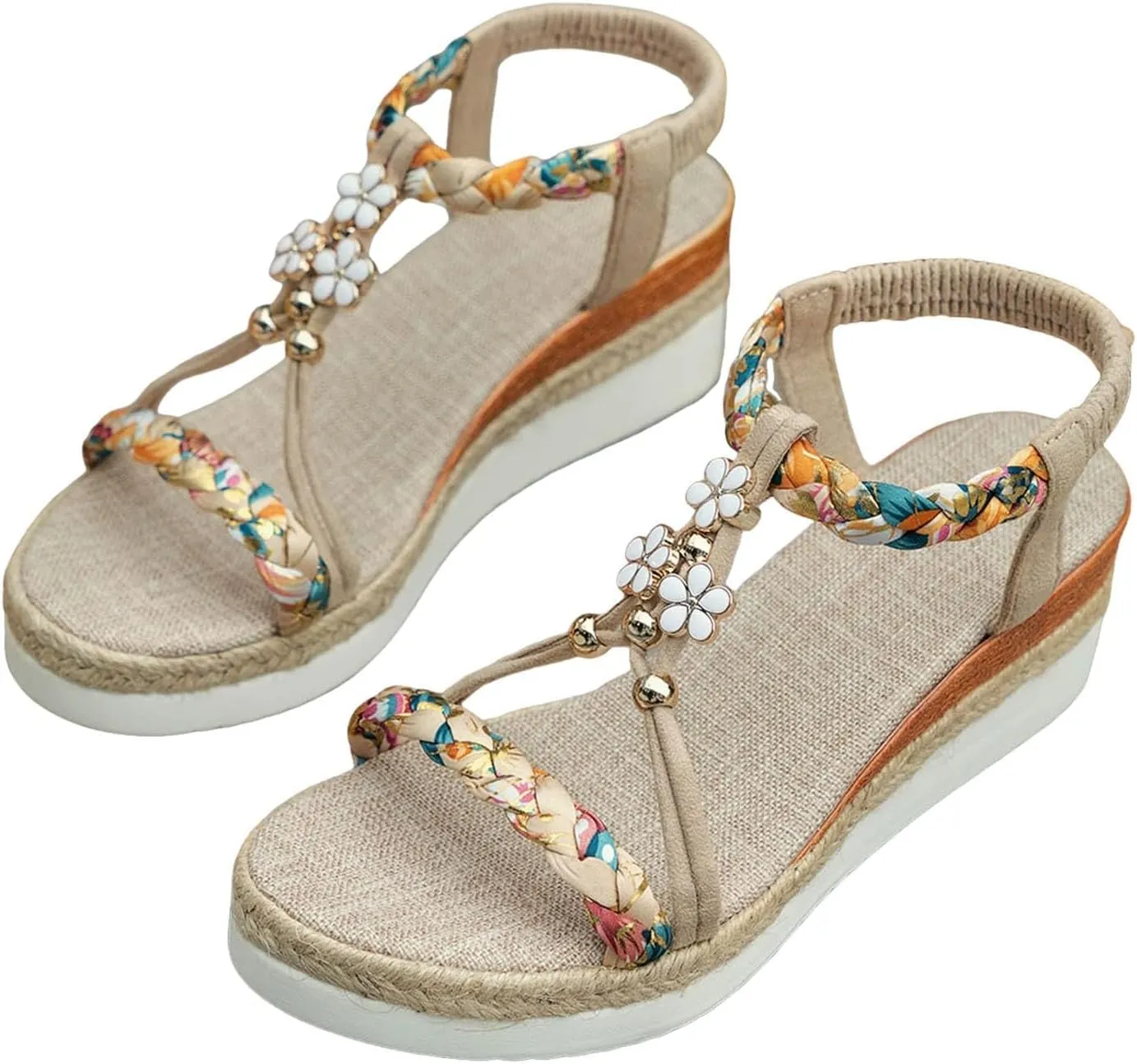 Womens Low Wedge Heels Sandals Wide Width Platform Wedge Sandals Summer Beach Shoe Ankle Elastic Shoes Comfort Elegant Slip On Dressy Shoes Arch Support Walking Sandal