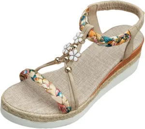 Womens Low Wedge Heels Sandals Wide Width Platform Wedge Sandals Summer Beach Shoe Ankle Elastic Shoes Comfort Elegant Slip On Dressy Shoes Arch Support Walking Sandal