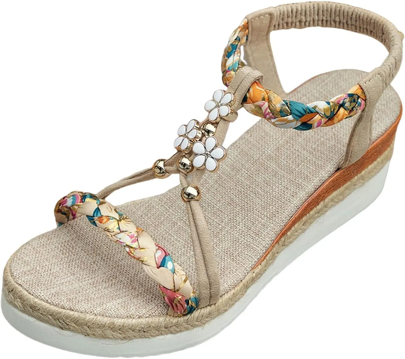 Womens Low Wedge Heels Sandals Wide Width Platform Wedge Sandals Summer Beach Shoe Ankle Elastic Shoes Comfort Elegant Slip On Dressy Shoes Arch Support Walking Sandal