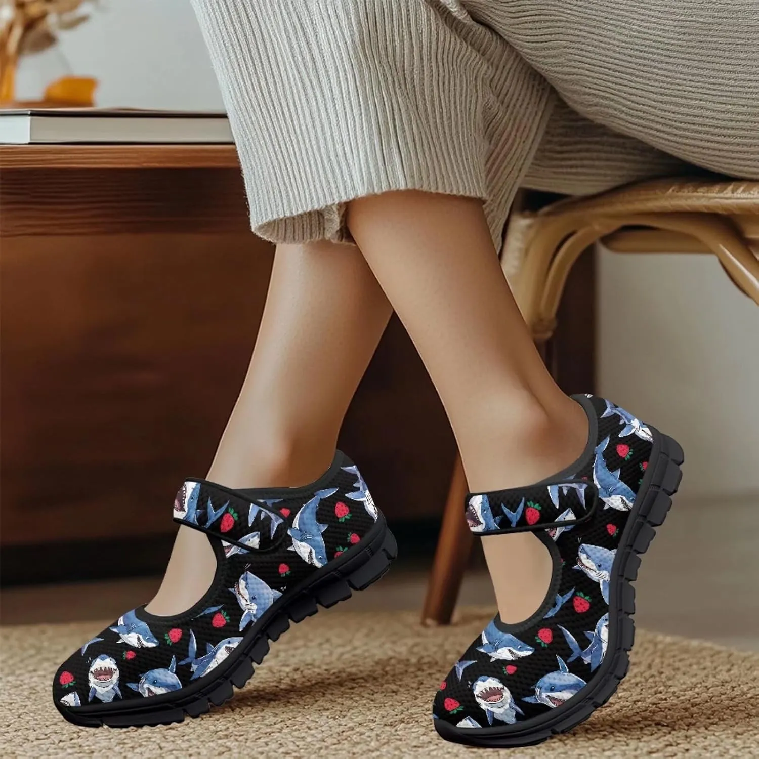 Women's Mary Jane Shoes Animals Print Walking Shoes Flat Breathable Non Slip Sneaker