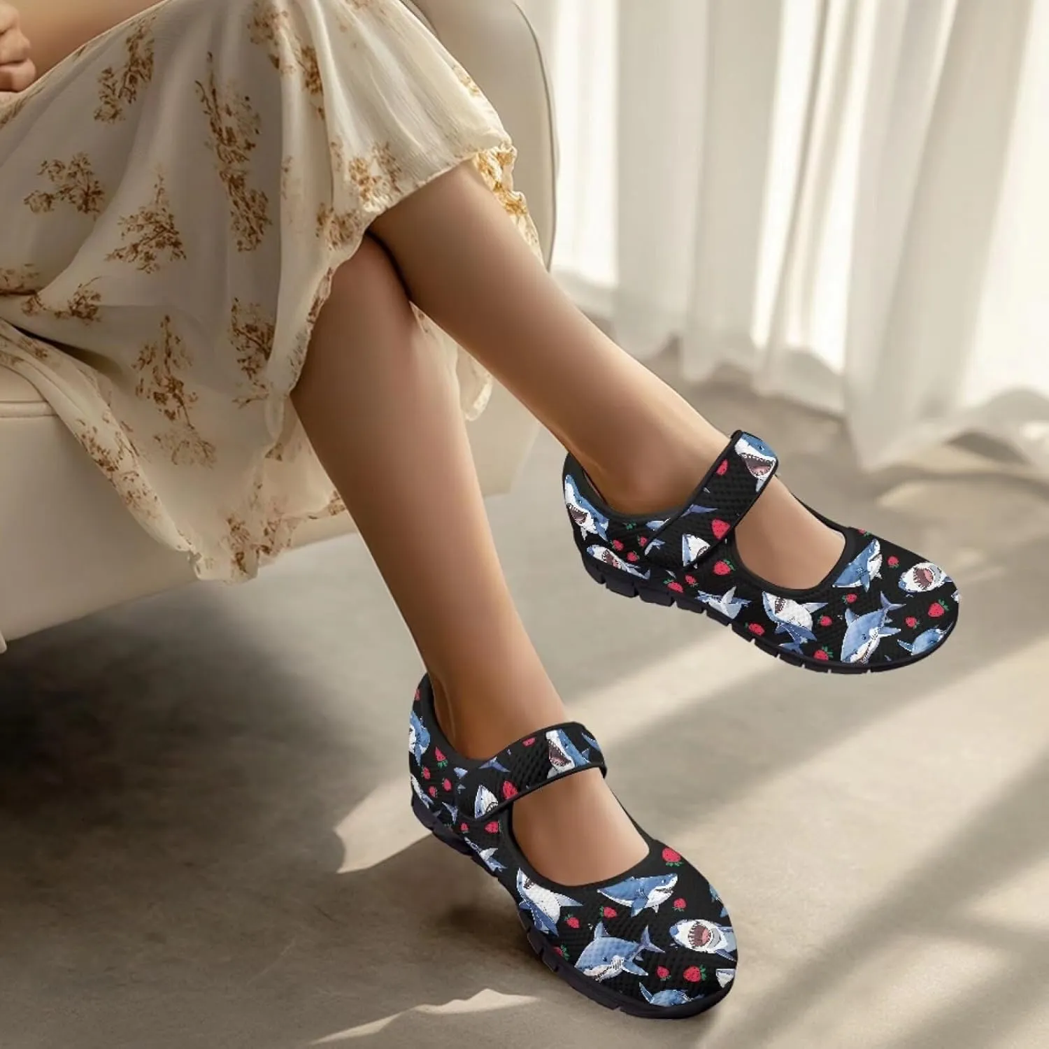 Women's Mary Jane Shoes Animals Print Walking Shoes Flat Breathable Non Slip Sneaker